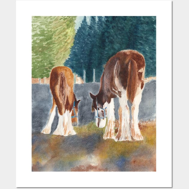 Pasture Butties, Two Clydesdale Colts in Winter Sunlight Wall Art by ConniSchaf